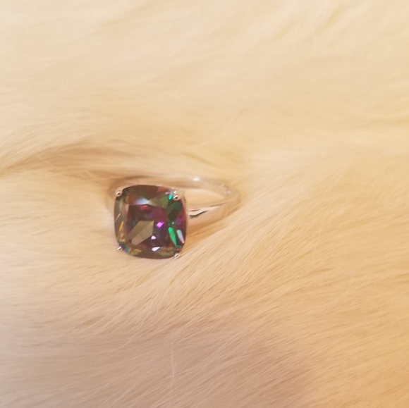STERLING SILVER CUSHION CUT RAINBOW - Picture 1 of 2